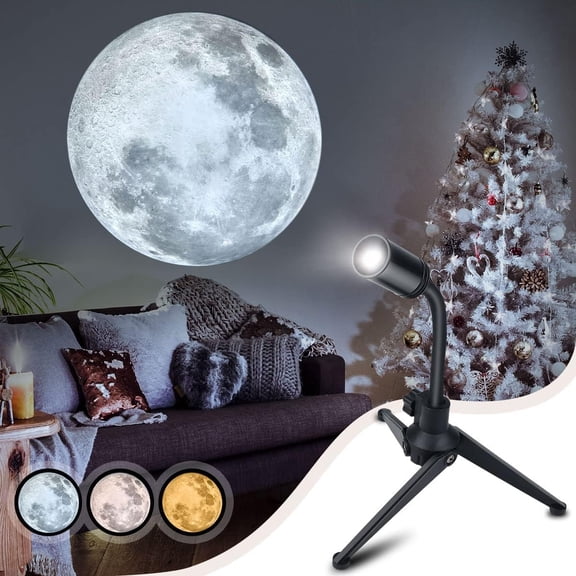 Upgrade Non-Fade Moon Projector Night Light, USB Charging Moon Lamp with 3 Lighting Colors, Angle Bendable Brightness Adjustable Moon Atmosphere Projector, Gift for Kids Wall Ceiling Decor