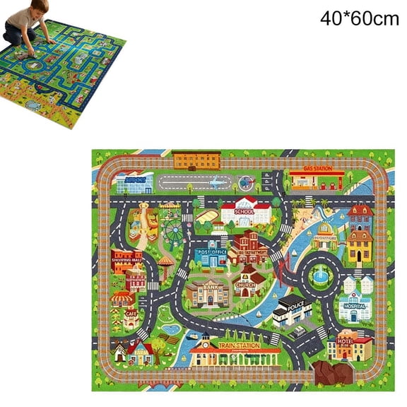 Upgrade Non Slip Kids Car Rug, Kids Road Playmat Rug for Toy Cars, Educational Town City Map Washable Carpet for Boy Playroom Bedroom, Safer Car Track Play Mat for Children Baby Toddler, 60x36