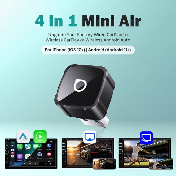 Upgrade OTTOCAST MINI AIR 4-in-1 Wireless Carplay & Android Auto Adapter, Compatible with Airplay/Mirror Link, for Cars with Built-in Wired Carplay,