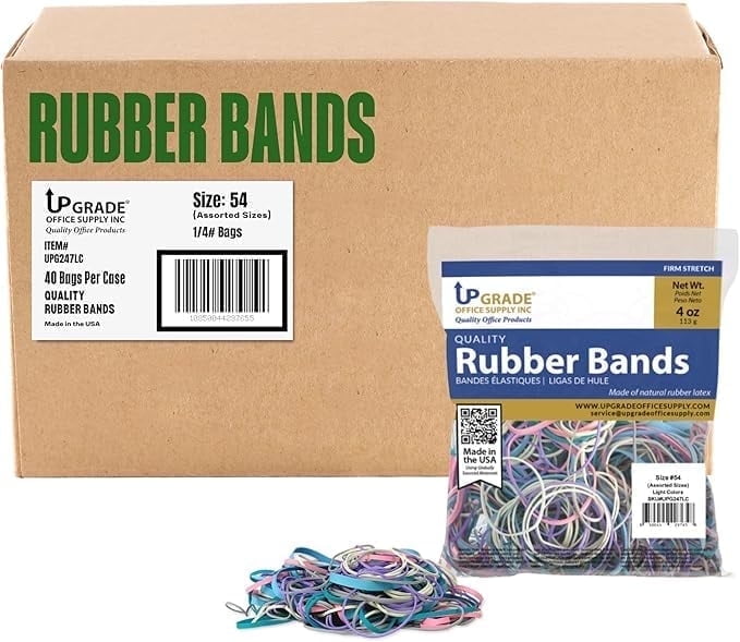 Upgrade Rubber Bands, Assorted Sizes & Light Colors, 1/4 lb Bags, 40-Pack, USA