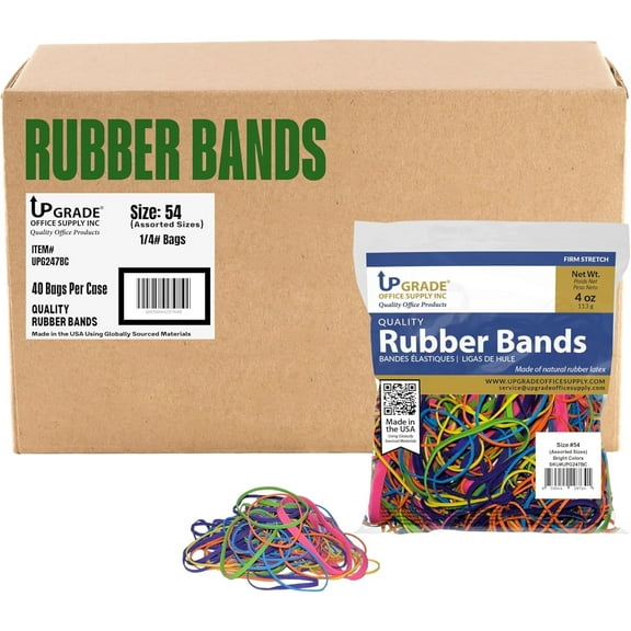 Upgrade Rubber Bands, Assorted Sizes & Bright Colors, Non-Latex, 40-Bag Case Pack, USA