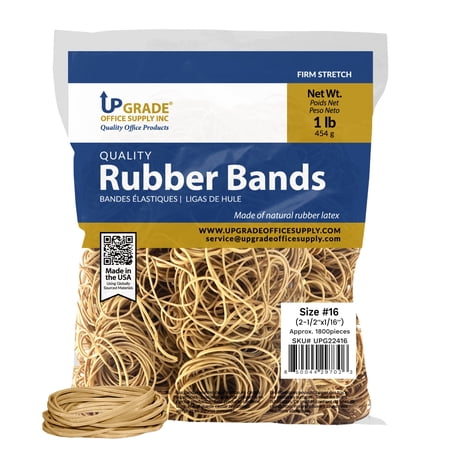 Upgrade Office Supply Size 16 Rubber Bands, 1 lb Bag, Approx. 1800 Count, Natural Rubber Latex, Made in USA