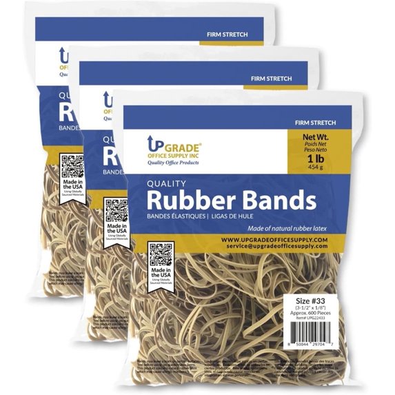 Upgrade Rubber Bands, Size 33, 1 lb Bags, 3-Pack, Made in USA