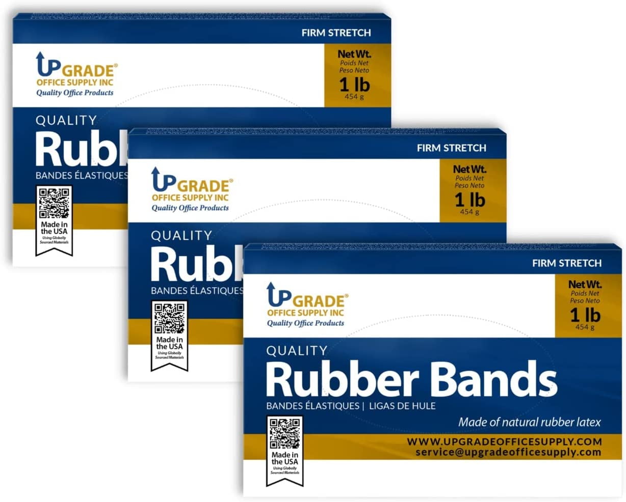 Upgrade Office Supply UPG22564PK3 Rubber Bands, Size #64 (3-1/2 x 1/4), 1  lb.Boxes (3 Pack) Box, Natural Crepe, Made in USA 