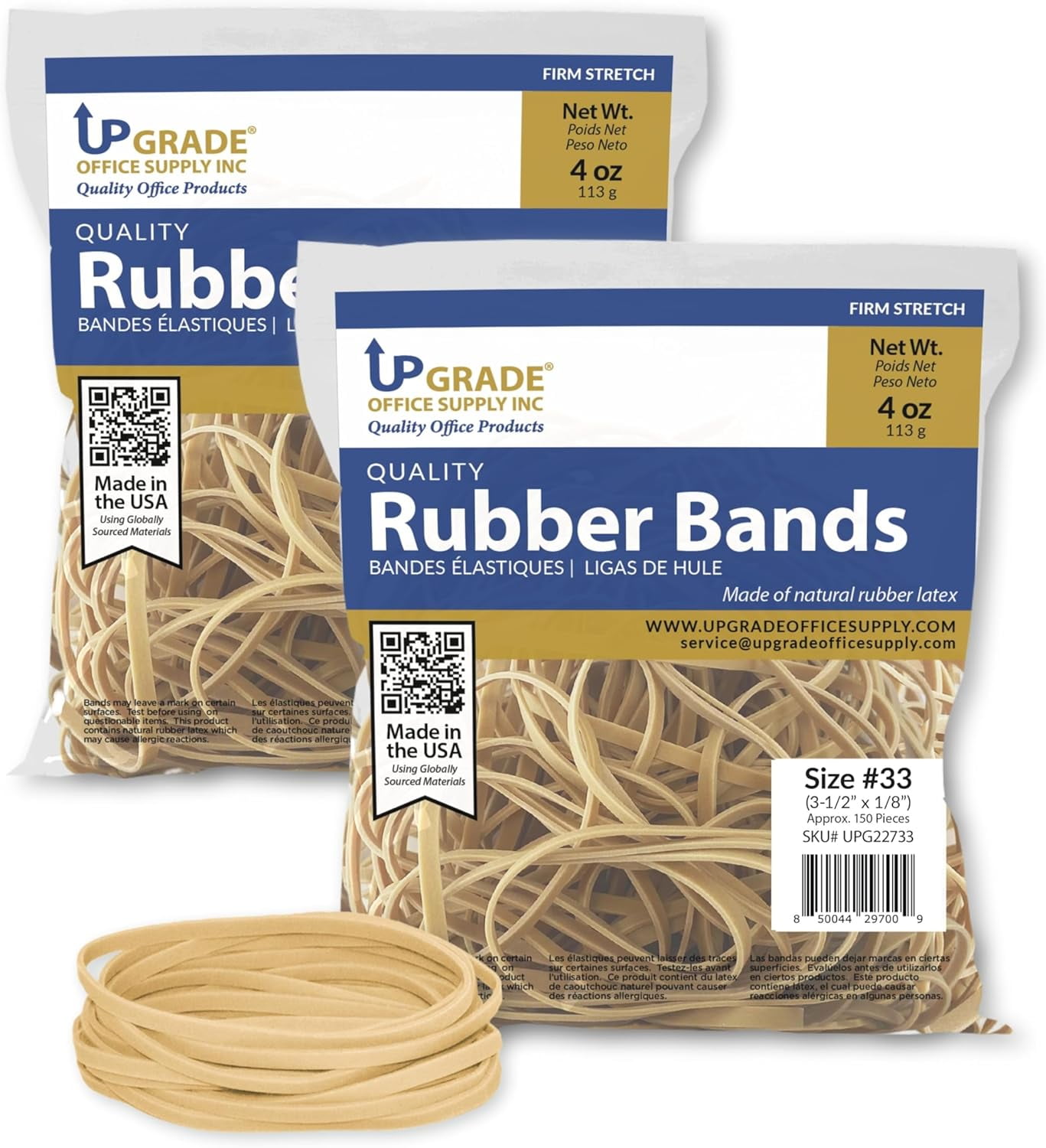 3-1/2 x 1/8 x 1/32 #33 Natural Compound Rubber Bands - Subotnick  Packaging