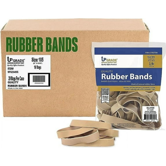 Upgrade Rubber Bands Size 105, 1 lb Bags, 20-Pack Case, USA