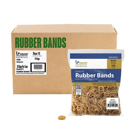 Upgrade Rubber Bands, Size 10 Small, 1 lb Bags, 20-Pack Case, Made in USA