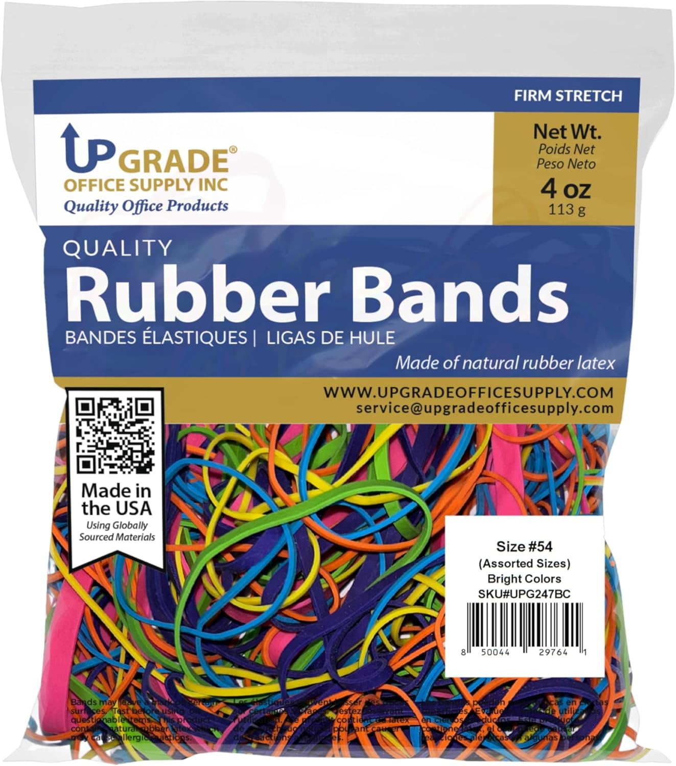 Upgrade Office Supply UPG247BC Non Latex Rubber Bands Size 54 Bright Assorted Colors 1/4 lb Bag USA