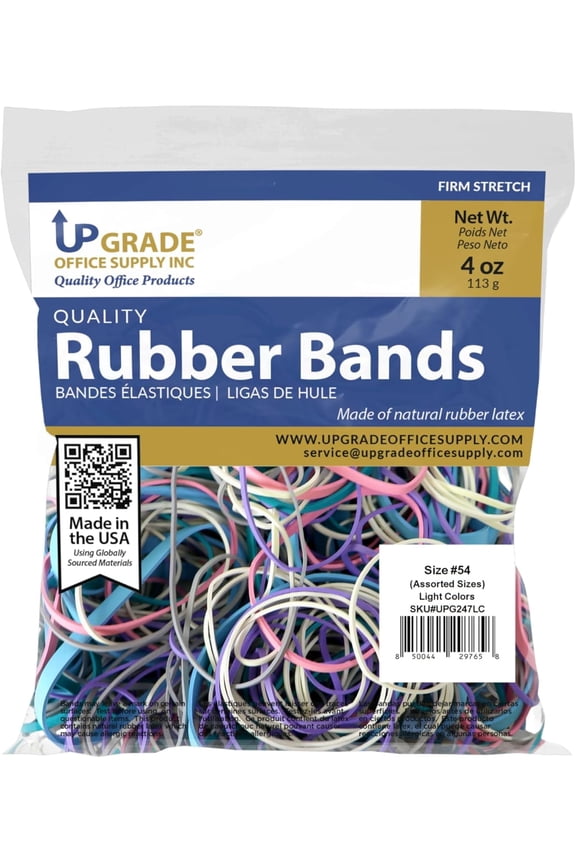 Upgrade Rubber Bands, Assorted Sizes & Light Colors, Non-Latex, 1/4 lb Bag, USA