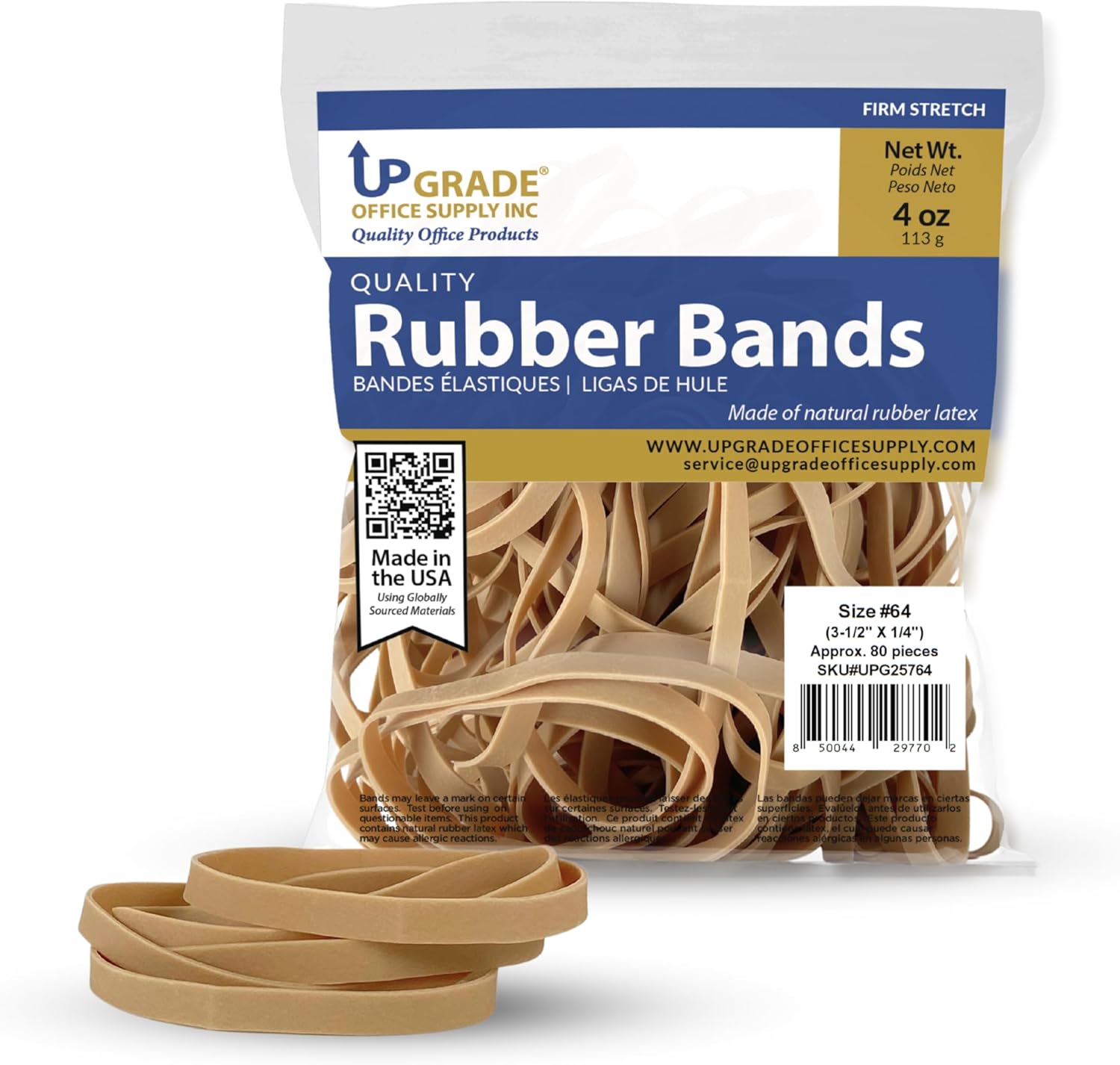 Upgrade Office Supply UPG25764 Rubber Bands, Size 64 (3-1/2 x 1/4), 80 1/4 lb, USA