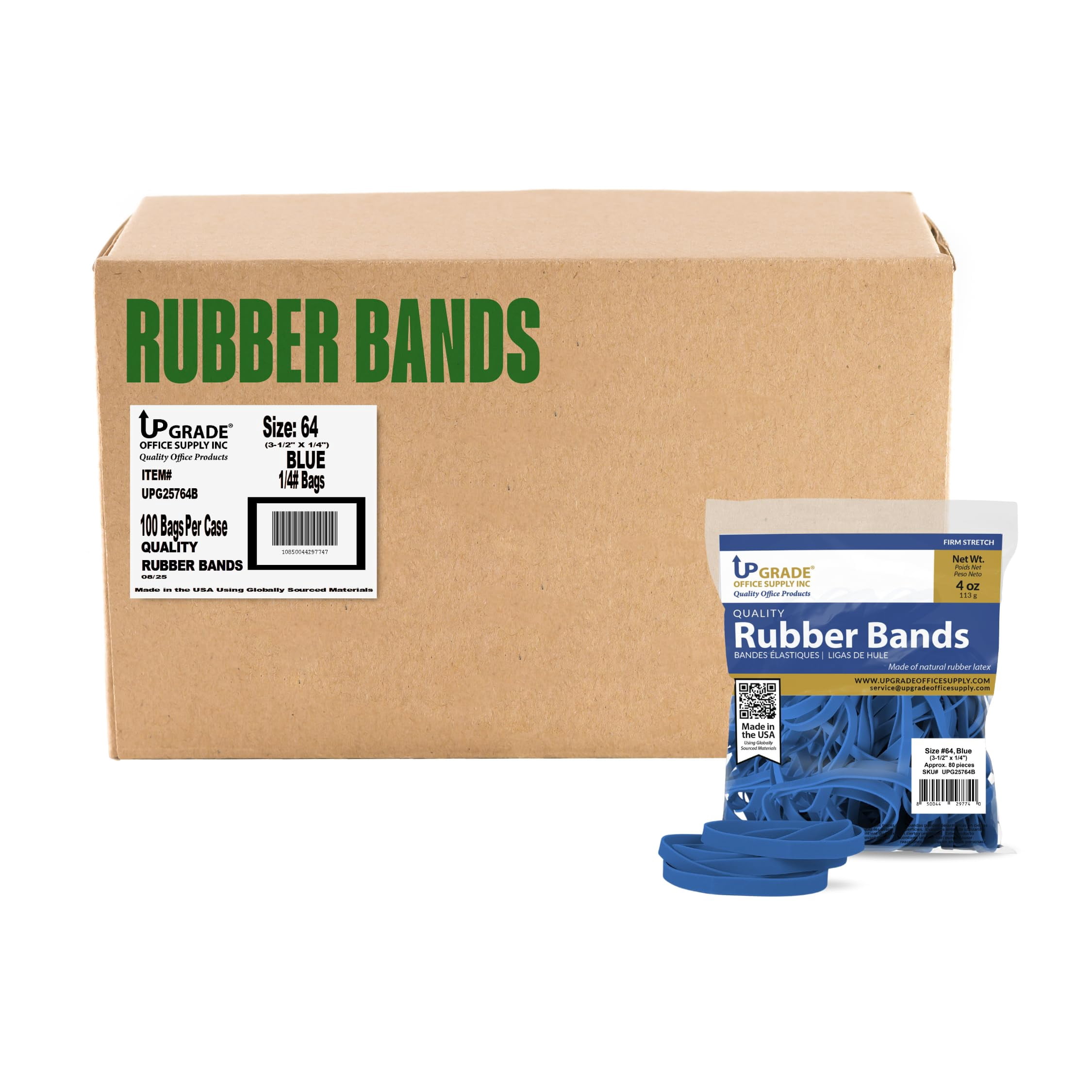 Upgrade UPG25764BCS Blue Rubber Bands, Size 64, 80 Bands per Bag, 100-Bag Case, USA