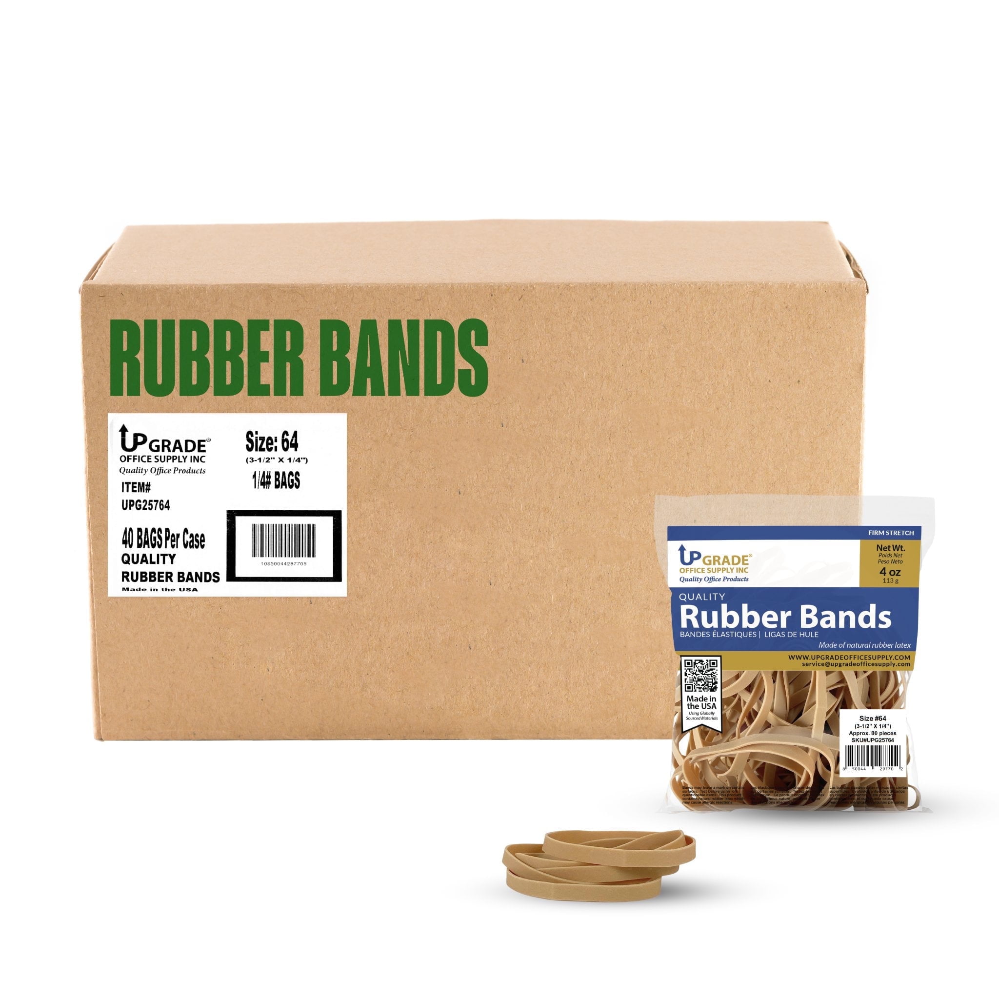 Upgrade Office Supply Rubber Bands, Size 64 (3-1/2 x 1/4), 80 Bands, 1/4 lb, 40-Pack CASE, USA