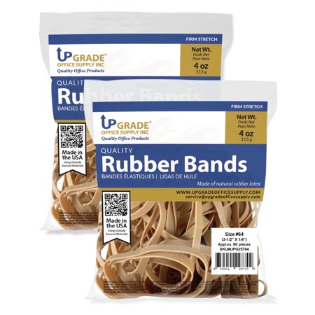 Upgrade Office Supply Rubber Bands, Size 64 (3-1/2 x 1/4), 80 Bands, 1/4 lb, 2-Pack, USA