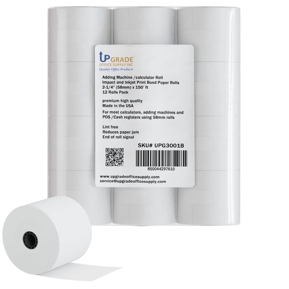 Upgrade Office Supply UPG3001B Adding Machine Tape 2-1/4 x 150 ft 12 Pack USA