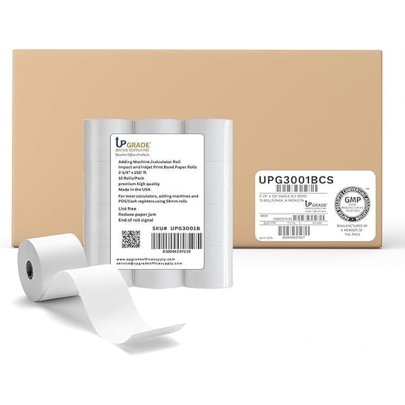 Upgrade Office Supply UPG3001BCS Adding Machine Tape, 2-1/4 in x 150 ft ...