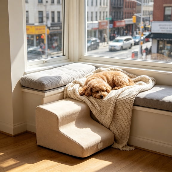 Upgrade Orthopedic Foam Pet Stairs, Non Slip Soft Dog Cat Climbing Ramp, Removable Cover Step for Senior Small Pets Sofa Bed, 15.75x15.75x11.81in