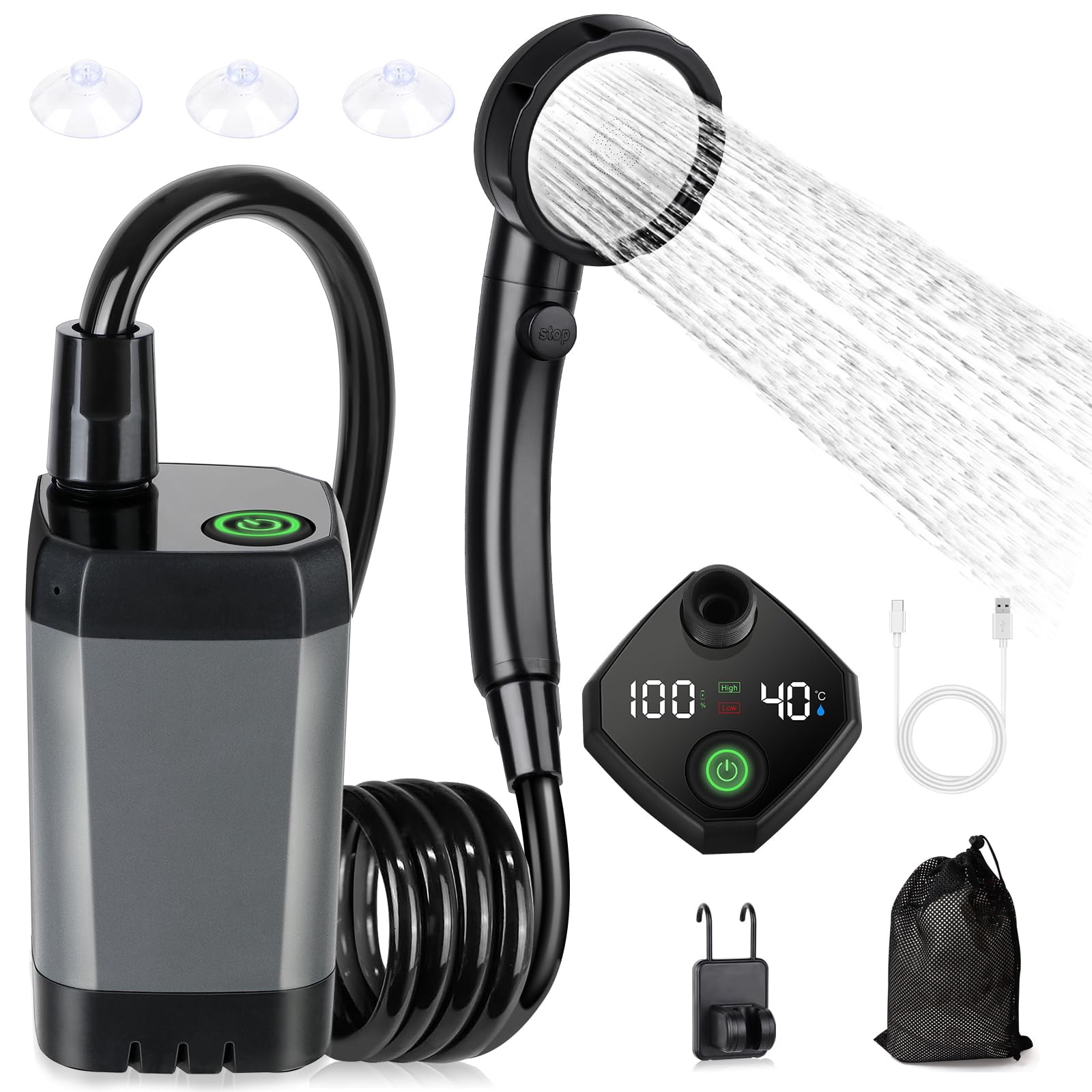Upgrade Outdoor Portable Camping Shower, 6000mAh Rechargeable Electric Shower Pump with Multifunctional Handheld Filter Shower Head, Suitable for Rinsing, Hiking, RV Travel, Beach Vacations