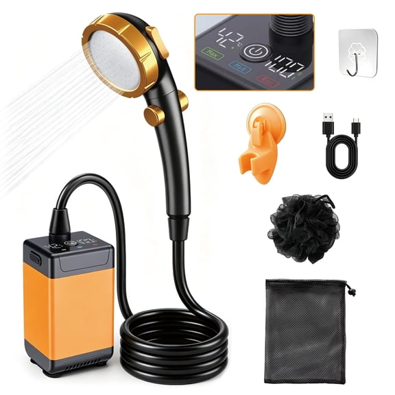 iFaveorr Portable Camping Shower, 9600mAh Electric Rechargeable Shower Pump, IP68 Waterproof Outdoor Shower for Camping Travel RV