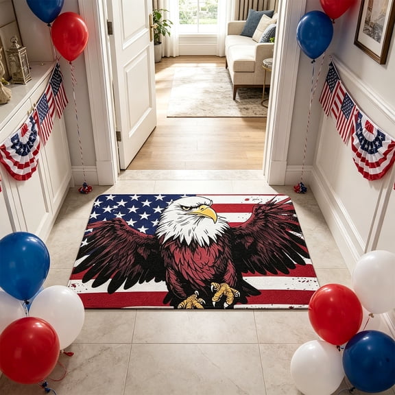Upgrade Patriotic Welcome Doormat, Red White Blue 4th Of July Floor Rug, Non Slip Indoor Outdoor Entryway Mat, 15.75x23.62in A