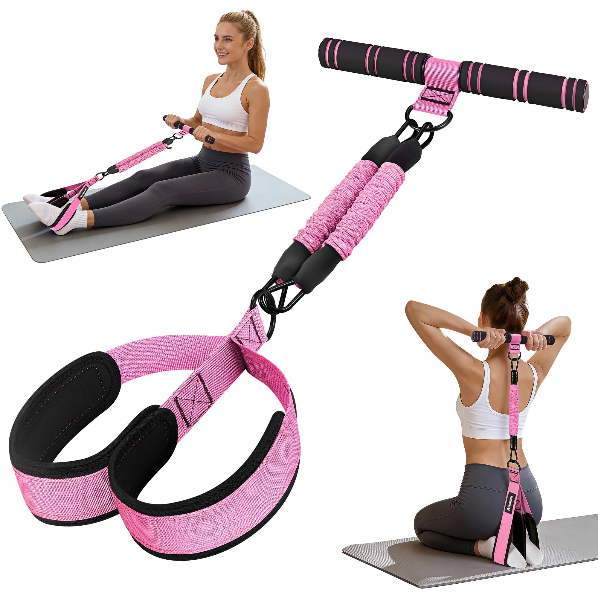 Upgrade Pedal Resistance Band with Handle, Adjustable Tube Foot Pedal Device Puller Exercise Bands, for Abs Arm Leg Waist Workout, Core Pilates, Sit Up Fitness Equipment for Full Body Training