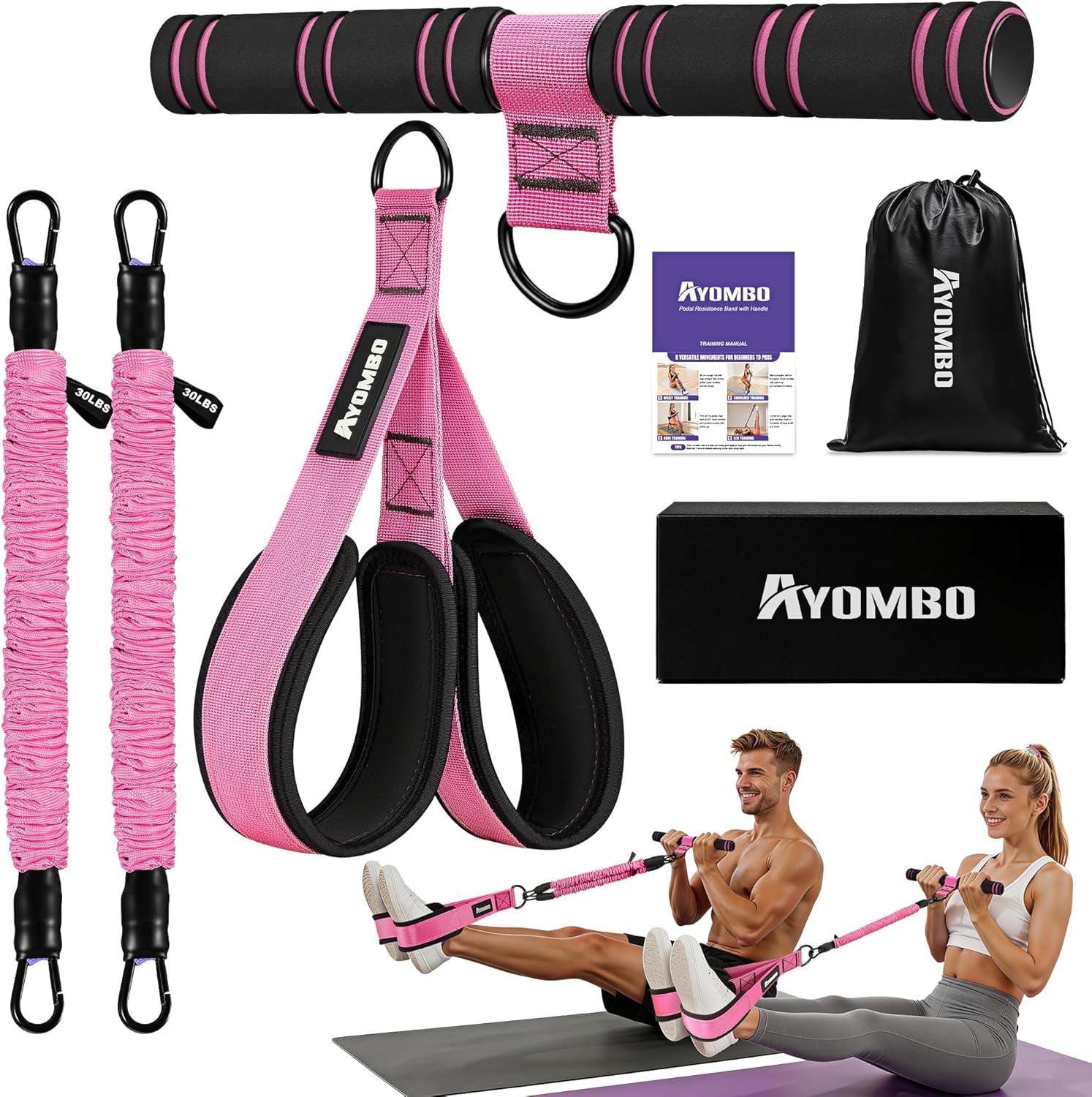 Upgrade Pedal Resistance Band with Handle, Adjustable Tube Foot Pedal Device Puller Exercise Bands, for Abs Arm Leg Waist Workout, Core Pilates, Sit Up Fitness Equipment for Full Body Training