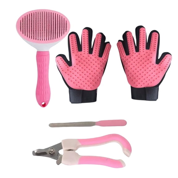 Upgrade Pet Hair Remover Glove - 1 Brushes and 1 nail clippers - Deshedding Glove Perfect for Dogs & Cats with Long & Short Fur - 2 Pack , Pink