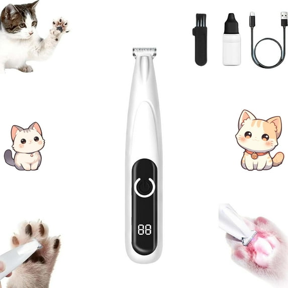 Upgrade Pet Micro Precision Trimmer, Multifunctional Pet Hair Clippers for Grooming with LED Light, Low Noise Waterproof Rechargeable Pet Paw Trimmer for Pet Paws, Eyes, Ears, Face, Rump (White Wide)