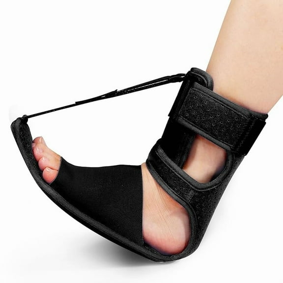 Upgrade Plantar Fasciitis Night Splint & Relief Brace with Adjustable Straps - Support for Achilles Tendonitis, Heel Spur Pain, Day & Night Use -Black