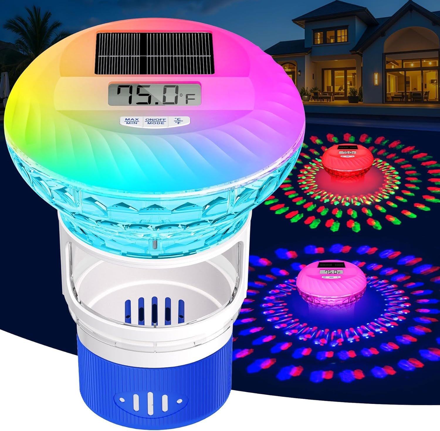 Upgrade Pool Chlorine Floater with Thermometer,Digital Screen Floating ...