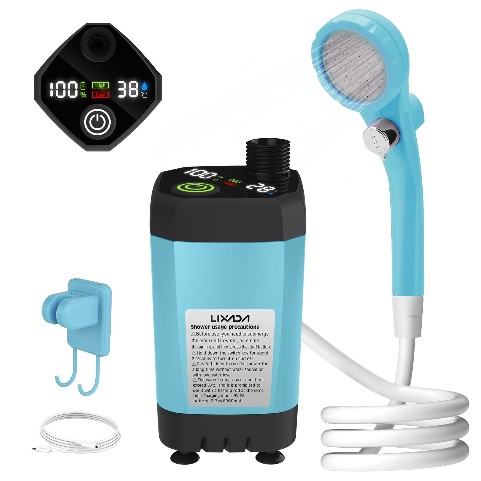 Outdoor Portable Camping Shower, Rechargeable Electric Shower Pump with Handheld Shower Head for Camping, Hiking, Travel, Beach, Washing, Pet Bath