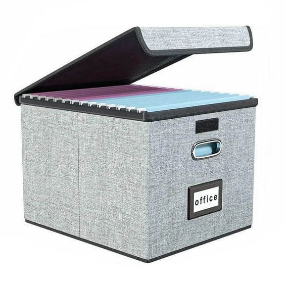 Gijjgole Collapsible Portable File Organizer Box with Lids, Linen Hanging Filing Storage Boxes with Plastic Slide (Gray)
