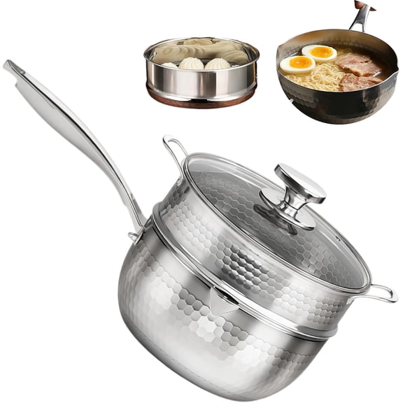 Upgrade Pure Titanium Saucepan With Lid, No Coating Non Stick Hammered Titanium Pot, Multipurpose Sauce Pan For Cooking,Ultra-Durable, Scratch-Resistant With All Cooktops (Two layers,7.87in)