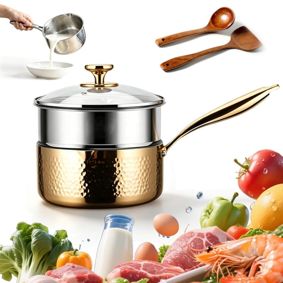 Upgrade Pure Titanium Saucepan with Lid,No Coating Non-Stick Titanium Pot,Fast & Even Heating Titanium Skillet,Dual-Pour Spouts Design,Compatible with All Cooktops,Dishwasher Safe