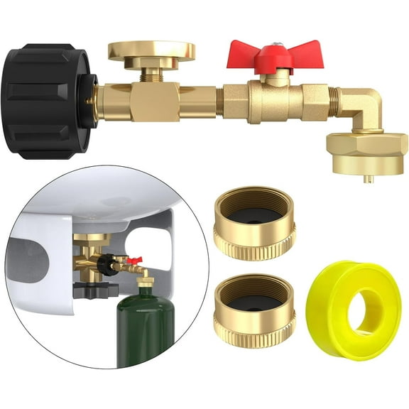 Upgrade QCC1 Propane Refill Elbow Adapter with Propane Tank Gauge 90 Degree Propane Refill Pressure Adapter with ON/Off Control Valve for Camping Grill 1LB Bottle Refilled Gas from 5~40 LBS Cylinder