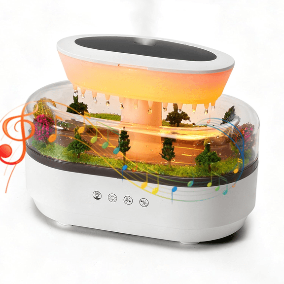 Upgrade Raindrop Humidifier Essential Oil Diffuser with Natural White Noise and Landscape Design，7 Led Colors Change Desktop Diffuser for Home Office Bedroom Waterdrop Diffuser 250ml