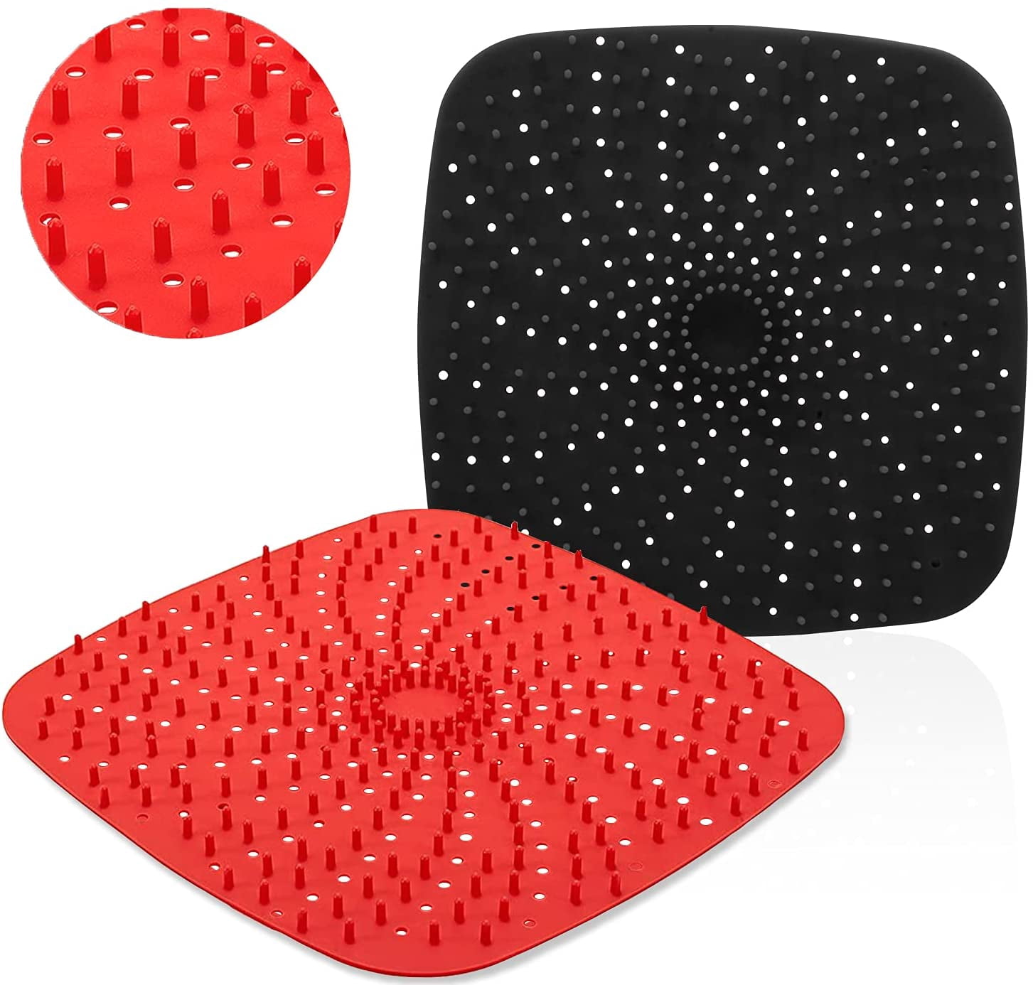 Upgrade Reusable Air Fryer Liners with Raised Silicone | Patented Product | BPA Free Non-Stick Silicone Air Fryer Mats | Air Fryer Silicone Tray Accessories | 2 Size Options – 9 Inch Square