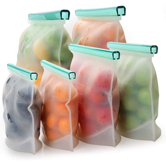 UpgradeReusable Extra Thick Silicone Food Storage Bags - 6 Packs Zipper Freezer For Marinate Meats Sandwich, Snack, Cereal,Fruit Meal Prep, Leakproof, Dishwasher-Safe Lunch