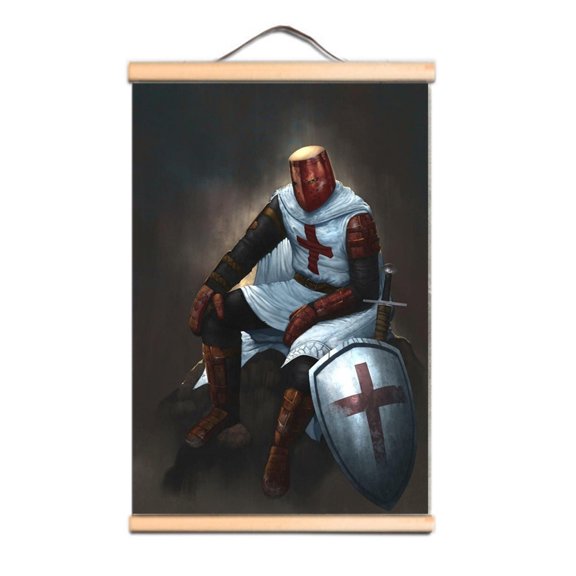 Upgrade Your Room Office Home Wall Decor with Templar Knight Art Posters and Prints Wall Charts - Vintage Armor Warrior Artwork Wooden Scroll Painting 0,Multicolor,23.5X35.4 inches