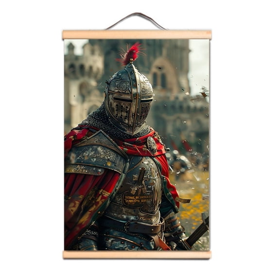 Upgrade Your Room Office Home Wall Decor with Templar Knight Art Posters and Prints Wall Charts - Vintage Armor Warrior Artwork Wooden Scroll Painting 3,Multicolor,23.5X35.4 inches