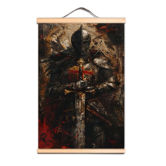Upgrade Your Room Wall Decor with This Armor Warrior Canvas Scroll Painting Wall Hanging Banner - Vintage Knights Templar Art Poster Wall Chart 4,Multicolor,15.7X23.6 inches