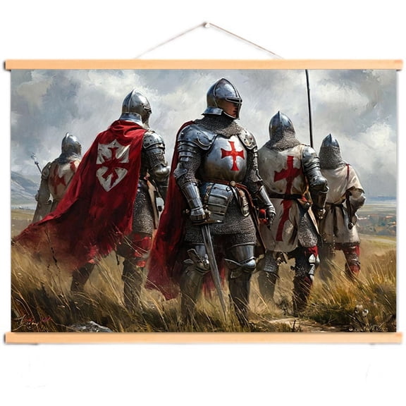 Upgrade Your Room Wall Decor with This Armor Warrior Canvas Scroll Painting Wall Hanging Banner - Vintage Knights Templar Art Poster Wall Chart 8,Multicolor,60X40 CM