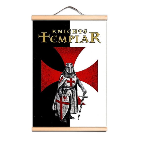 Upgrade Your Room Wall Decor with Templar Knight Art Poster Wall Charts - Vintage Armor Warrior Artwork Wooden Scroll Painting 0,Multicolor,19.7X27.6 inches