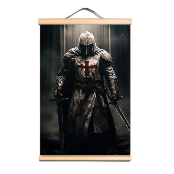 Upgrade Your Room Wall Decor with Templar Knight Art Poster Wall Charts - Vintage Armor Warrior Artwork Wooden Scroll Painting 1,Multicolor,11.8X17.7 inches