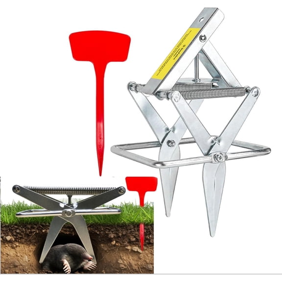 Upgrade Scissor Mole Trap, Longer Spring Reusable Lawn Protection 1 Pack | Catches gophers and voles, heavy duty galvanized steel, easy foot pedal setup, rust proof