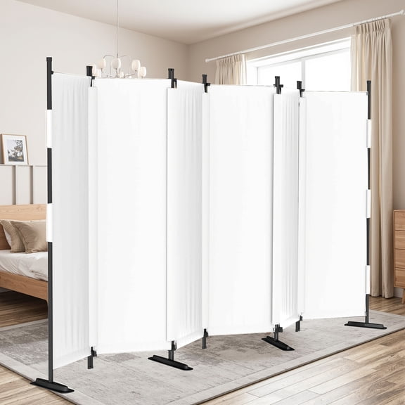 Upgrade Seamless Room Divider 6 Panel Folding Privacy Screens 132" Portable Room Partition for Room Separator Freestanding Wall Divider for Office Bedroom Classroom Hospital, White