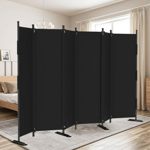 Upgrade Seamless Room Divider 6 Panel Folding Privacy Screens 132" Portable Room Partition for Room Separator Freestanding Wall Divider for Office Bedroom Classroom Hospital, Black