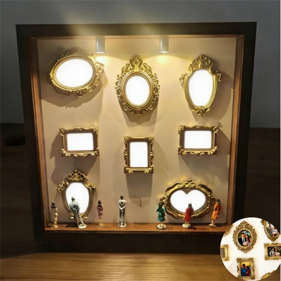 AVYERVO Shadow Box Decor Kit, DIY Mini Gold Frames with Figurines (Brown), Heartfelt Gift for Anniversaries Birthdays Home Decor