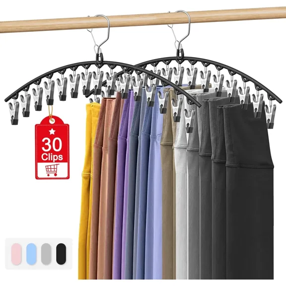 Upgrade Skirt Pants Hangers With Clips, Legging Organizer For 2 Pack, Black