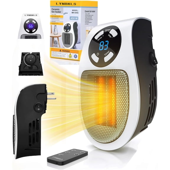 Upgrade Smart Plug in Wall Space Heater,450W Programmable Portable Electric Small Safe Heater,Adjustable Thermostat Timer,Overheat Protection,LED Display (White-Smart)