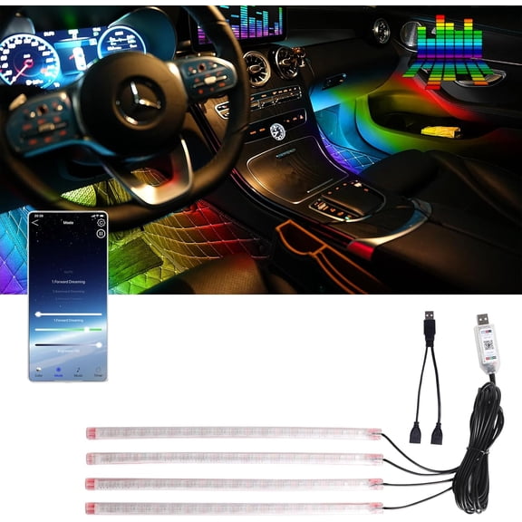 Upgrade Smart USB Dream Color Interior Car LED Strip Light with App Control, RGB Multi Color USB 5V Neon Atmosphere Ambient Night Strip Light Decorative Lamp for Cars with Music and DIY Mode(D72LEDs)